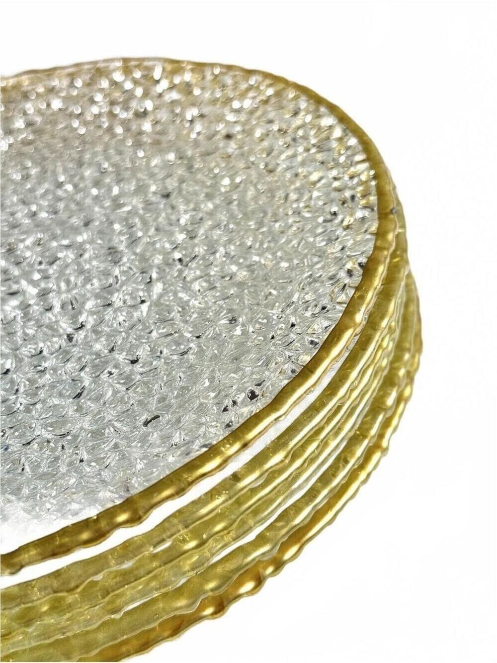 Set of 6 Hand Decorated Artistic Accents Pebble Glass Plates Gold Rim Turkey 8" - Picture 9 of 10
